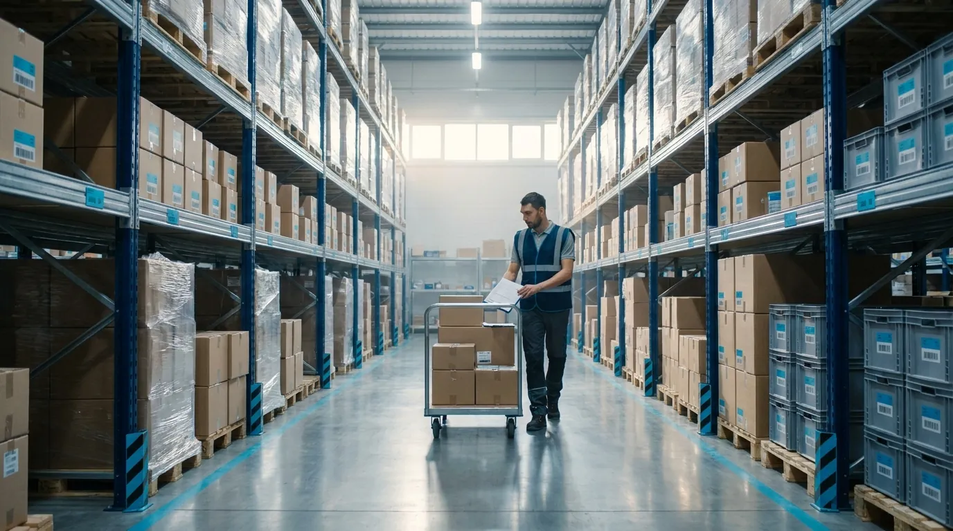 Warehouse aisle storing master bill of lading freight
