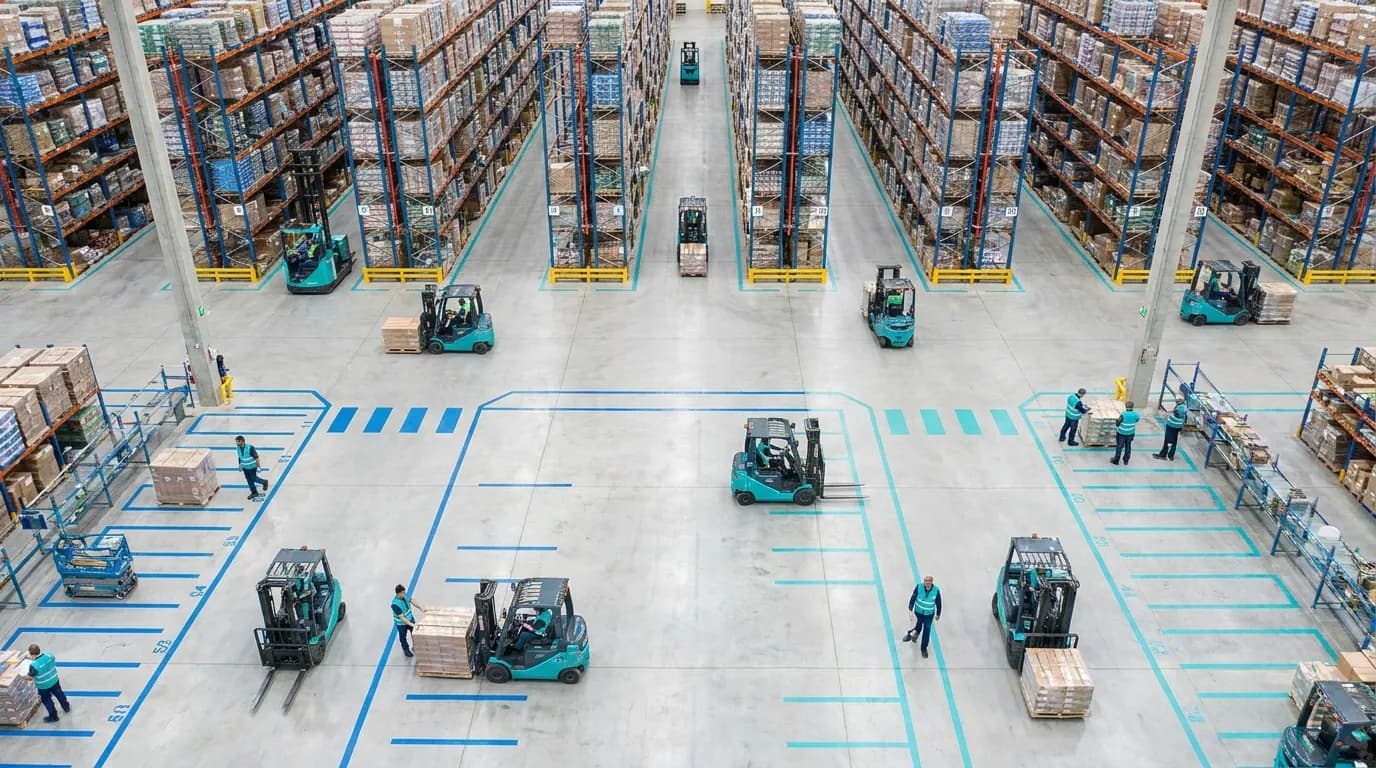 Aerial view of efficient warehouse operations