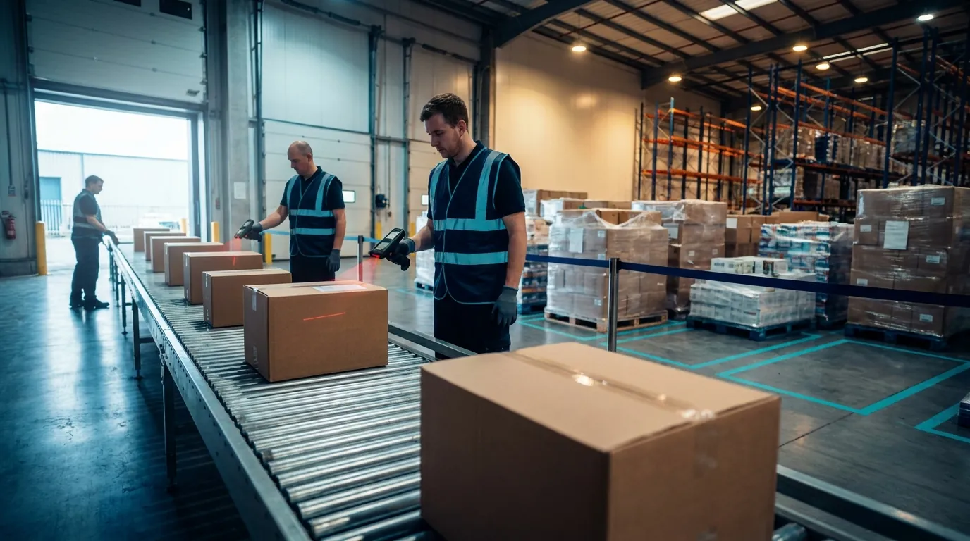 Dock workers scanning cartons for CPT terms in shipping
